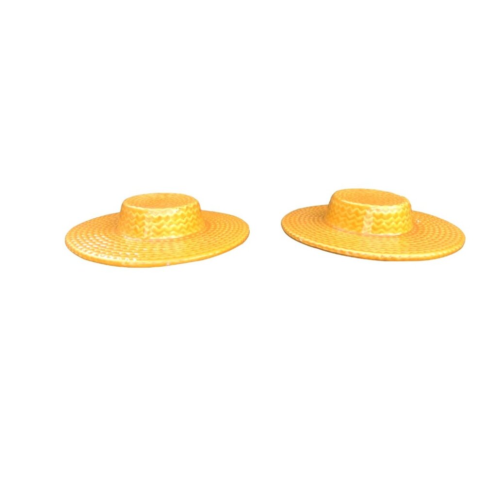 Pair of Vintage MCM Yellow Ceramic Straw Hat Wall Pockets Vases - Picture 5 of 12
